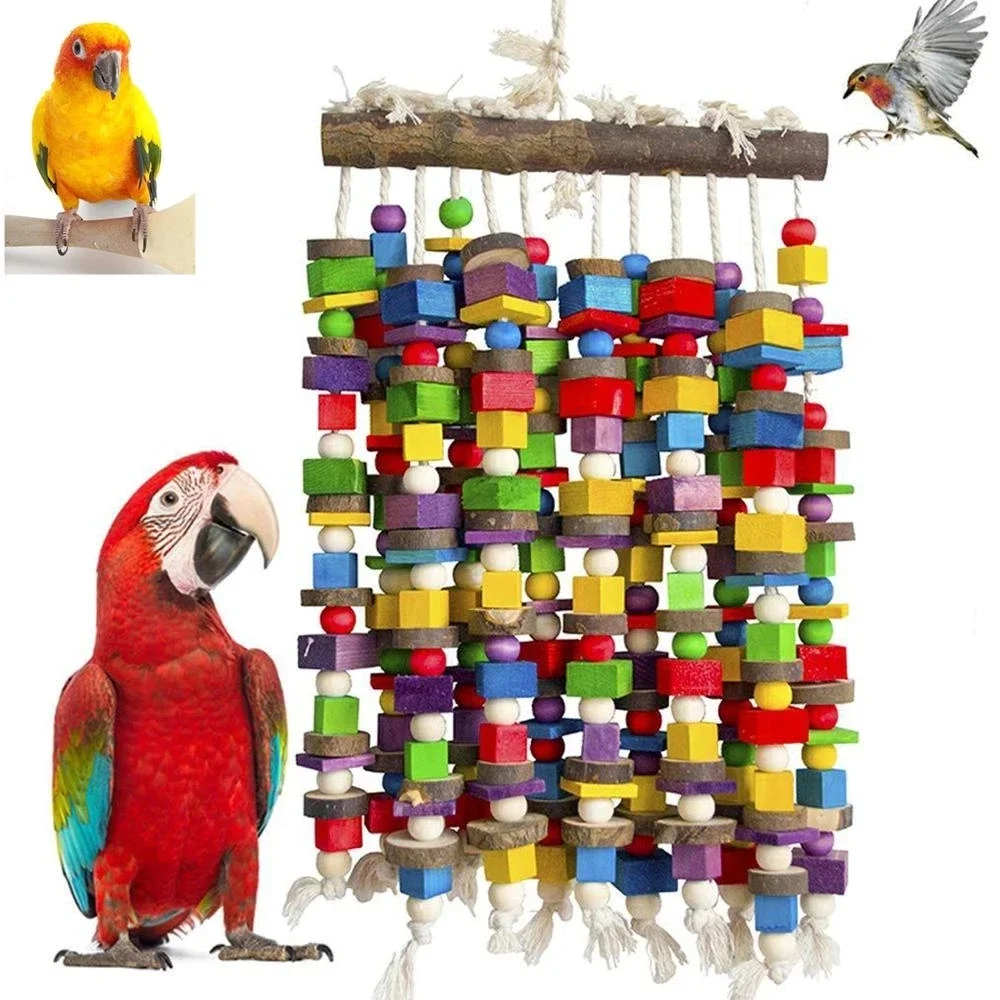 Bird Chewing Toy Wooden Bird Toys Large Parrot Birds Toys Big Accessories Parrot Cage Bite Toy for African Grey Macaws Cockatoos