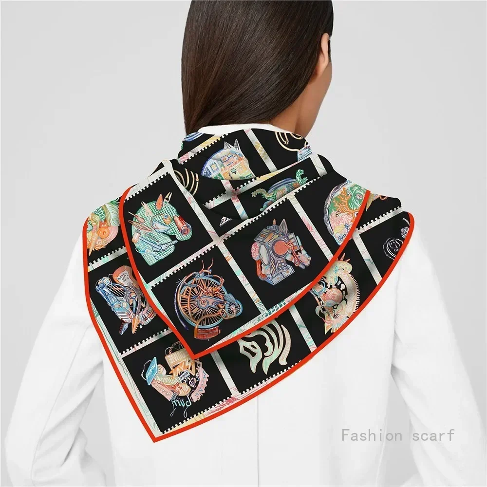 90CM Twill New Horse Prism Women\'s Decorative Shawl Large Square Scarf Headscarf Scarf Frame Painting Silk Scarf Wholesale