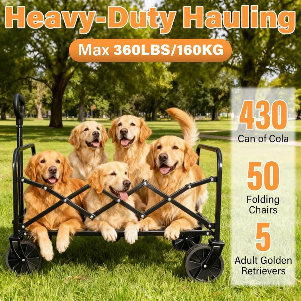 Carrinho de vagão dobrável dobrável com rodas para todo terreno - Carrinho utilitário portátil para compras, esportes e uso ao ar livre