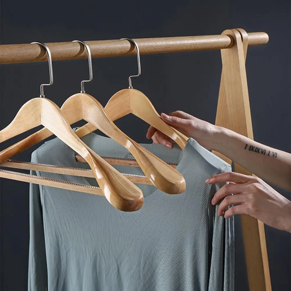 Solid Wood Wide Shoulder Clothes Hanger Household Hanger Natural Wood Clothes Drying Rack Clothing Organizer Hanging Organizer