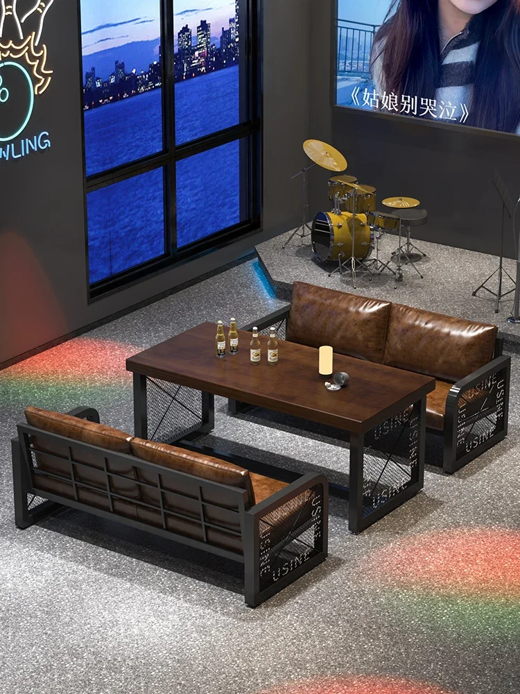 Bar tables and chairs Industrial style bar sofa Tavern tables and chairs Clear bar BBQ restaurant U-shaped corner card seat sofa