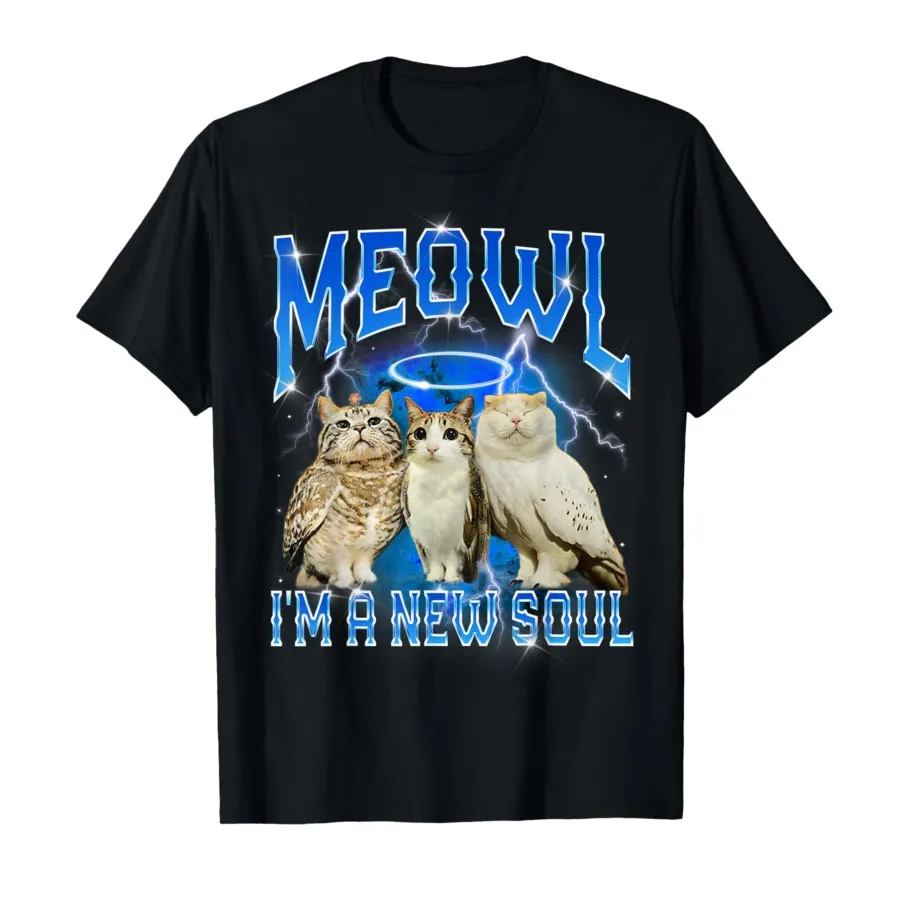 Camiseta divertida de gato y búho con diseño de Internet Brainrot Bootleg Meowl para mujer, camisetas informales de verano, tops de manga corta, ropa