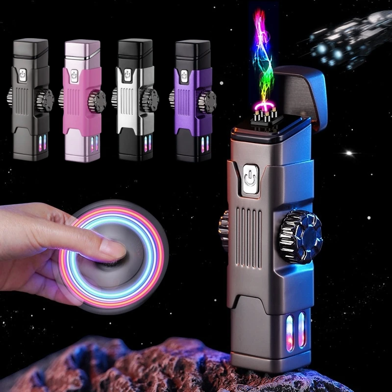 

Double Arc Plasma Electric Lighter Rotating Play Lighter Alloy Body Type-C Fast Charging LED Color Light Exquisite Gift for Men