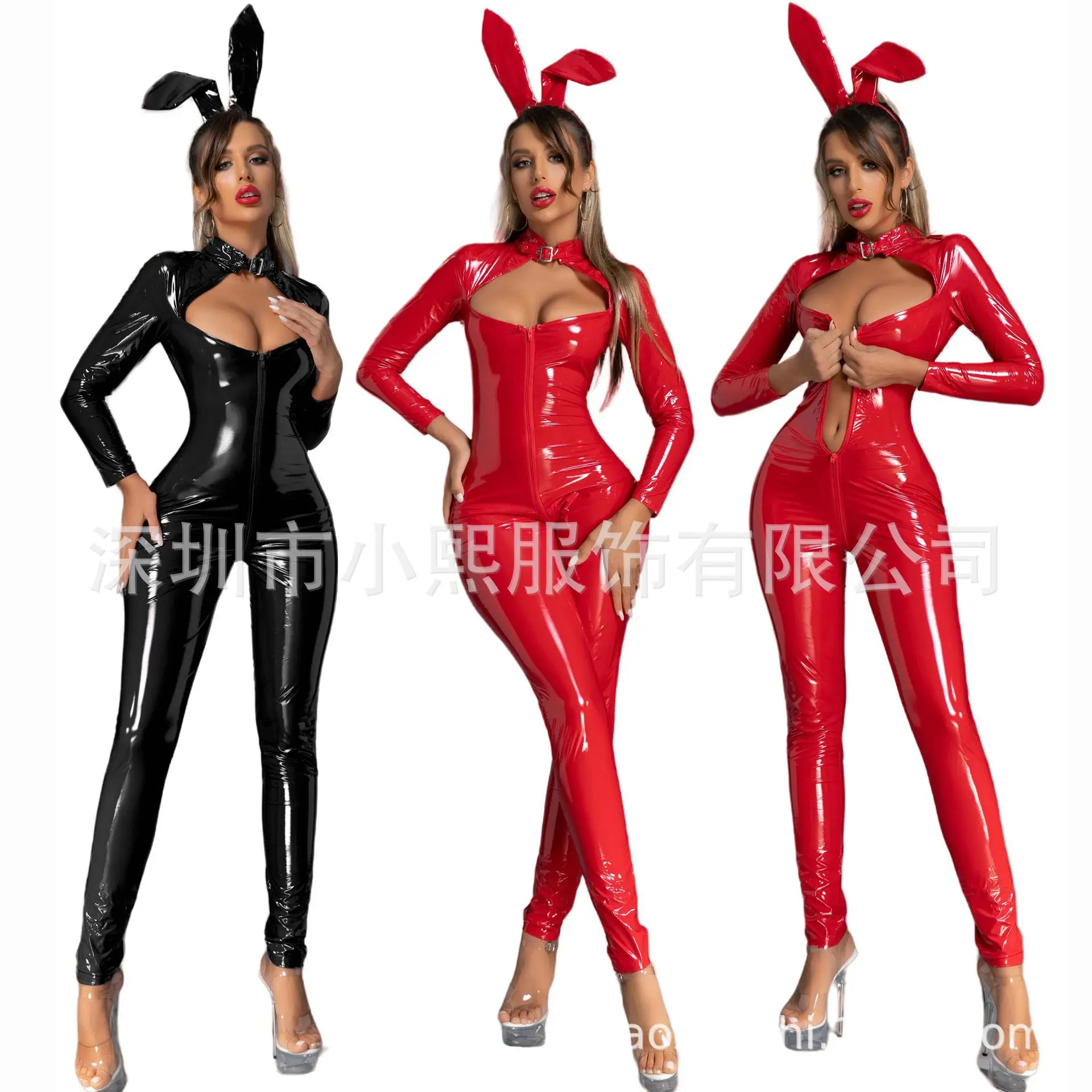 S-3XL open crotch erotic lingerie women patent leather shiny nightclub sexy jumpsuit erotic uniforms