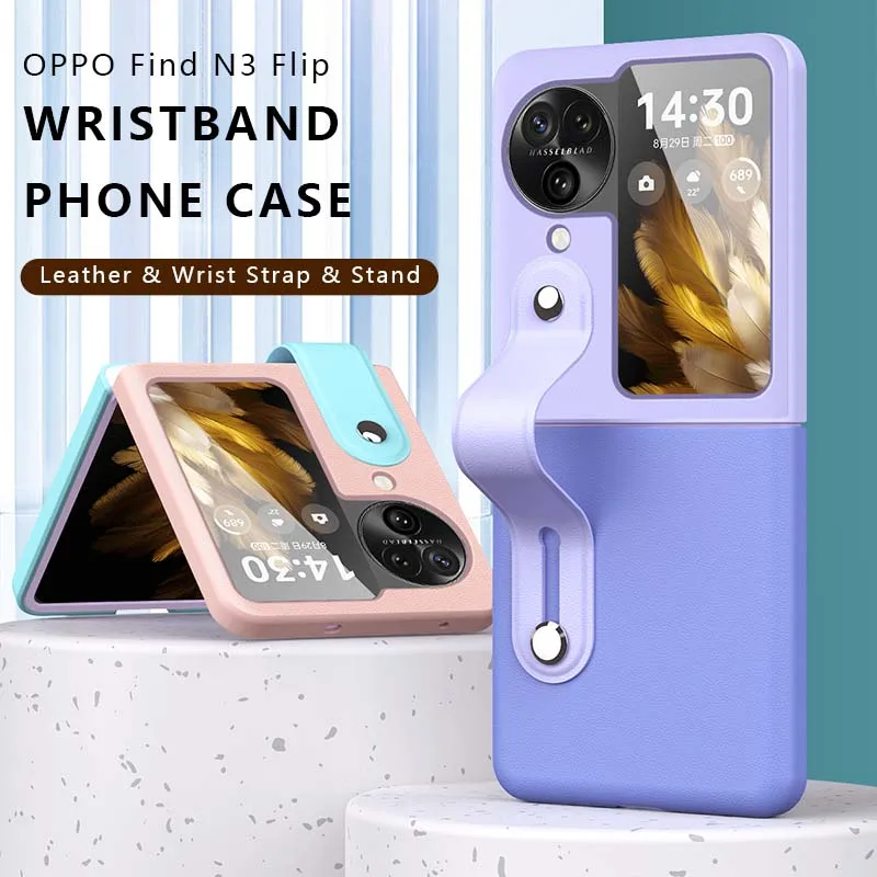 ForOPPO  Find N3 Flip Case Ultra Thin Hard PC Phone Cover  Elegant Bracelet Wristband Stand Solid Color Flip N3