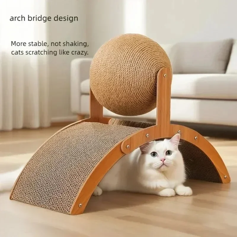 Factory Direct Compatible WithArch Bridge Cat Scratcher with Rotating Sisal Ball and Corrugated Cardboard Ramp, Stable Indoor