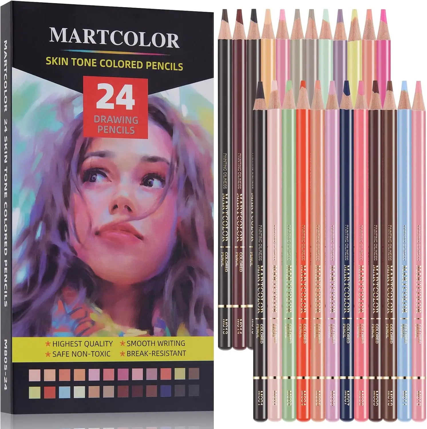 

24 Skin Tone Colored Pencils for Portraits, Drawing, Shading & Blending, Oil-Based, Non-Toxic