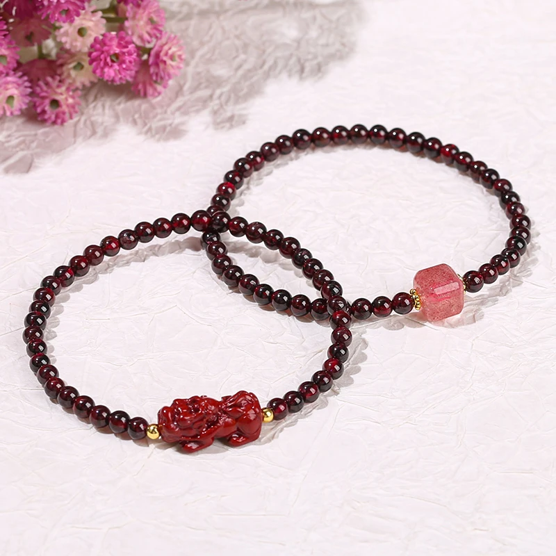 Change Better Natural Stone 4mm Garnet Bead Purple Cinnabar Pixiu Design Bracelet Women Promote Blood Circulation Healiing Gift