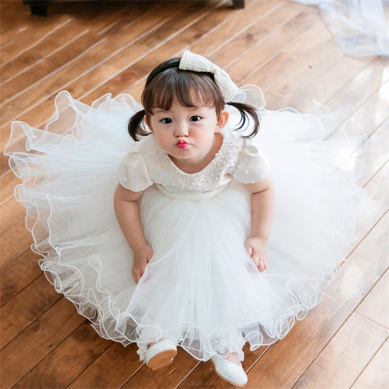 Vestido de lantejoula para festa e casamento, vestido de tule branco para bebês, 1 ° aniversário, batismo, batismo, princesa, nova moda