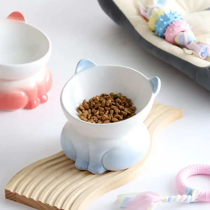 Medium Ceramic Anti-black Chin Pet Oblique Rice Bowl Kitten Drinking Water Cute Food Basin Cat Oblique Mouth Food Bowl