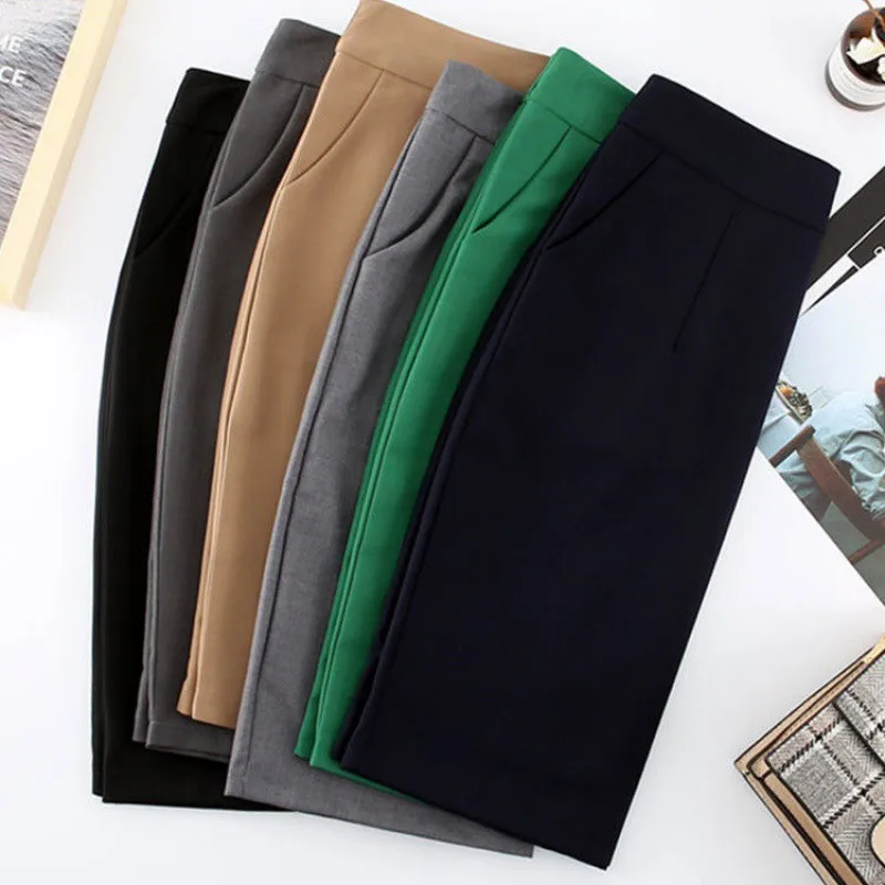 With Pockets Work Wear High Waist 7 Size Mini Formal Skirts Women Office Lady OL 11COLOR Bodycon Vintage Black Suit Pencil Skirt