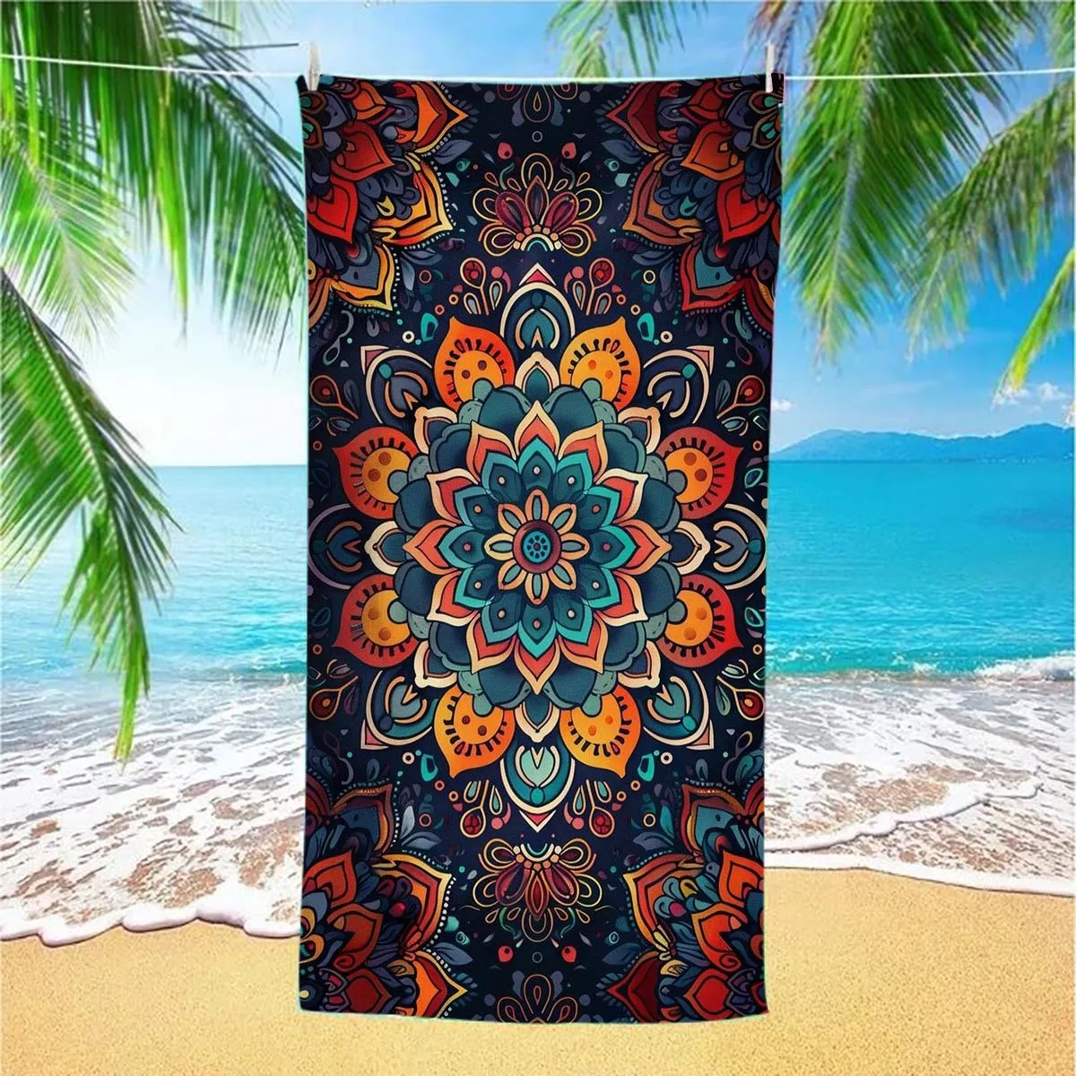Colorful Mandala Pattern Beach Towel Patterned Sunscreen And Windproof Suitable For Swimming Pool Camping Travel Blanket