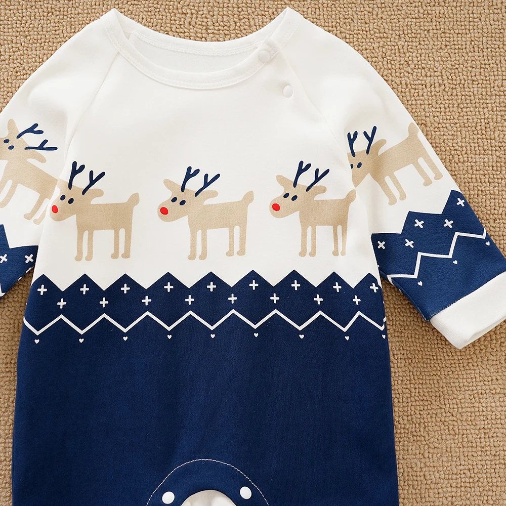 2 Pcs Baby Christmas Clothes Cute Deer Print Jumpsuit