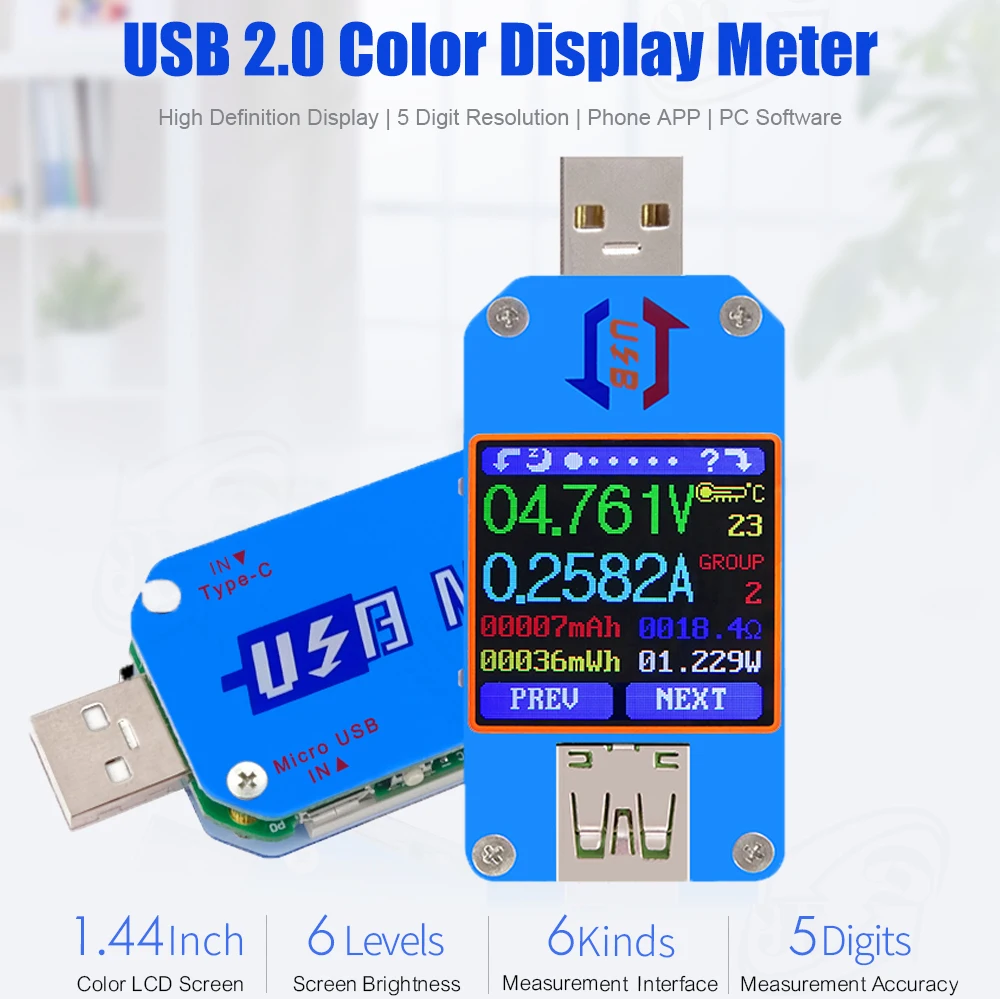 

USB-тестер UM25 с цветным ЖК-дисплеем, вольтметр, амперметр, измерение напряжения, быстрая зарядка для APP USB Type-C