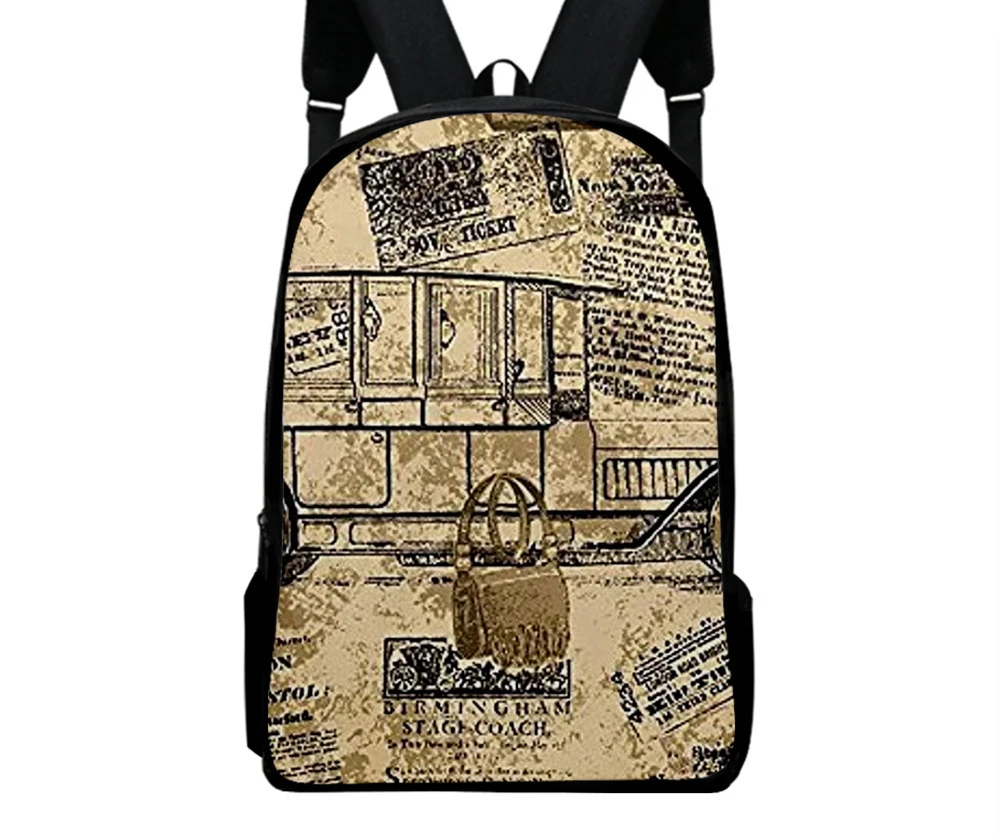 Old Newspaper Vintage Pattern Backpacks for Teenagers Pupil School Bags Oxford Waterproof Boy Girls Bookbag Casual 16“ Backpack