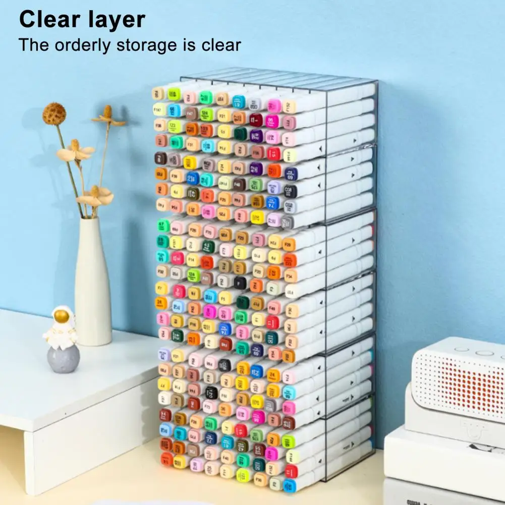 Acrylic Marker Storage Rack Mark Pen Storage Box Acrylic Double Layer Pen Storage Box with 18 Compartments for Desktop