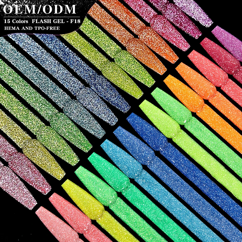 Vendeeni 15 Farben Fluoreszenz-Flash-Broken-Diamond-Gel-Nagellack TPO HEMA-FREI Glitzer UV Soak-Off Gel-Lack mit Display – Detail 5
