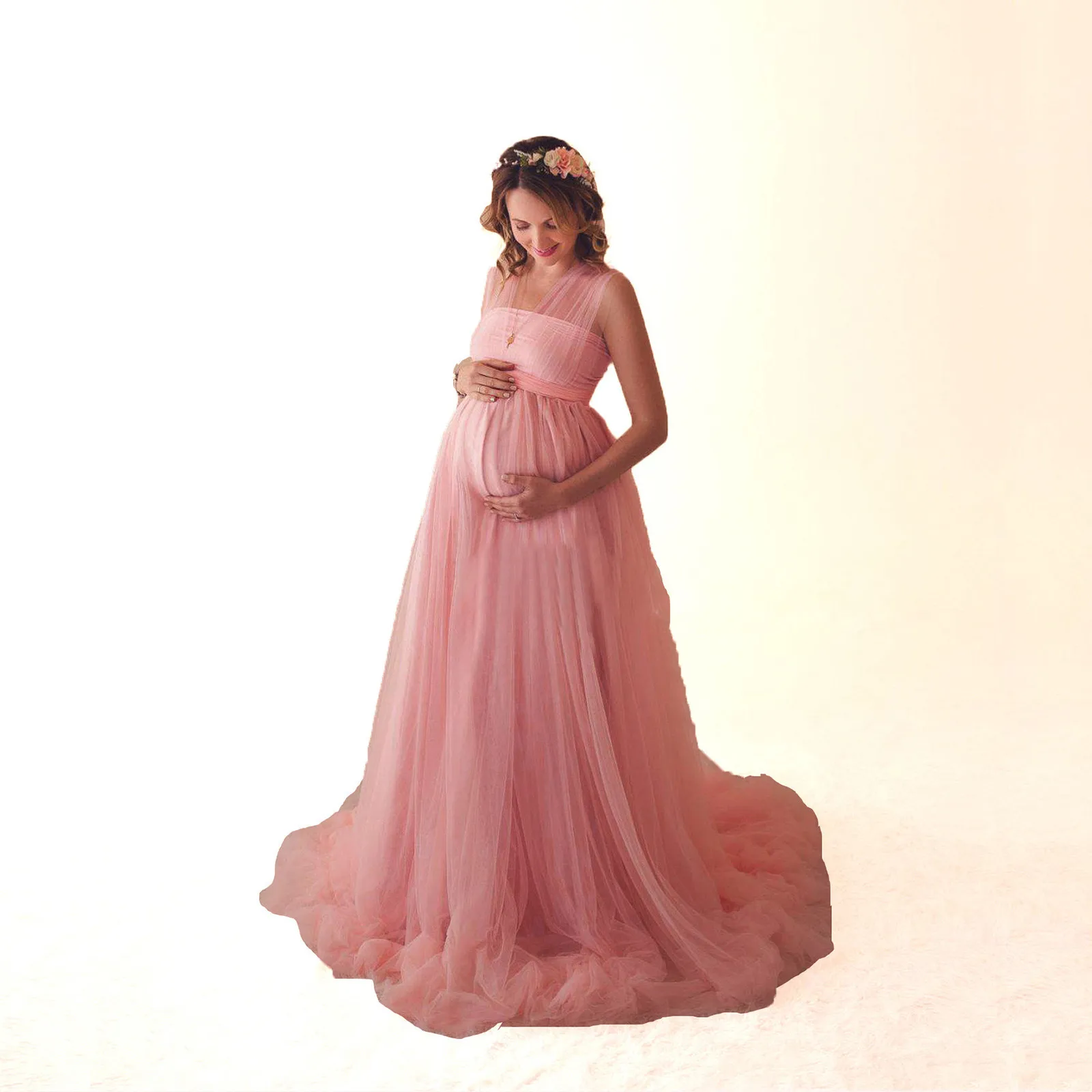 معاطف نسائية للحوامل بدون أكمام فستان دعائم للتصوير الفوتوغرافي للحوامل فستان الأمومة الصلبة فستان الأميرة فستان صيفي