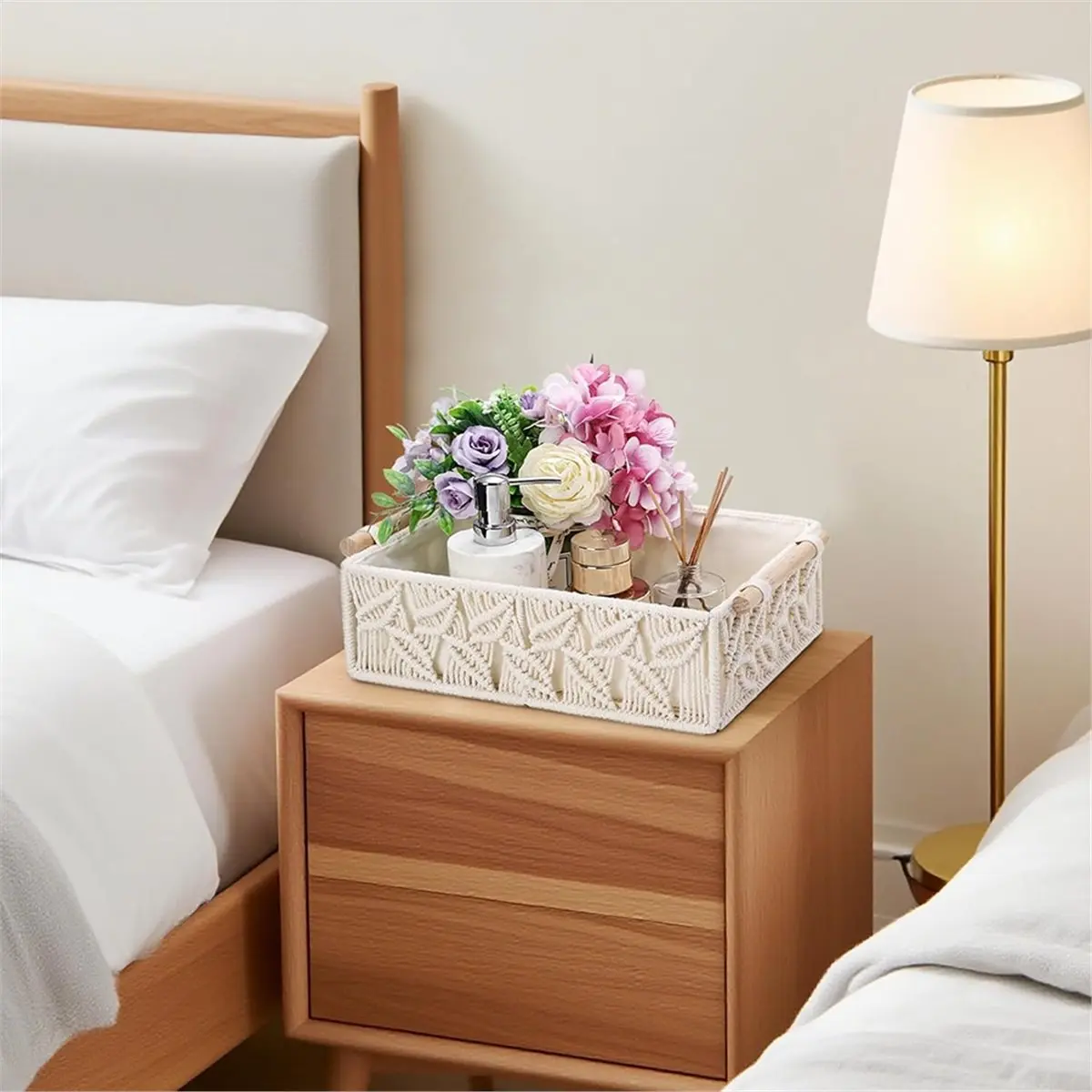 3pcs Macrame Storage Baskets, Handmade Boho Baskets with Handles for Home Decor and Organization