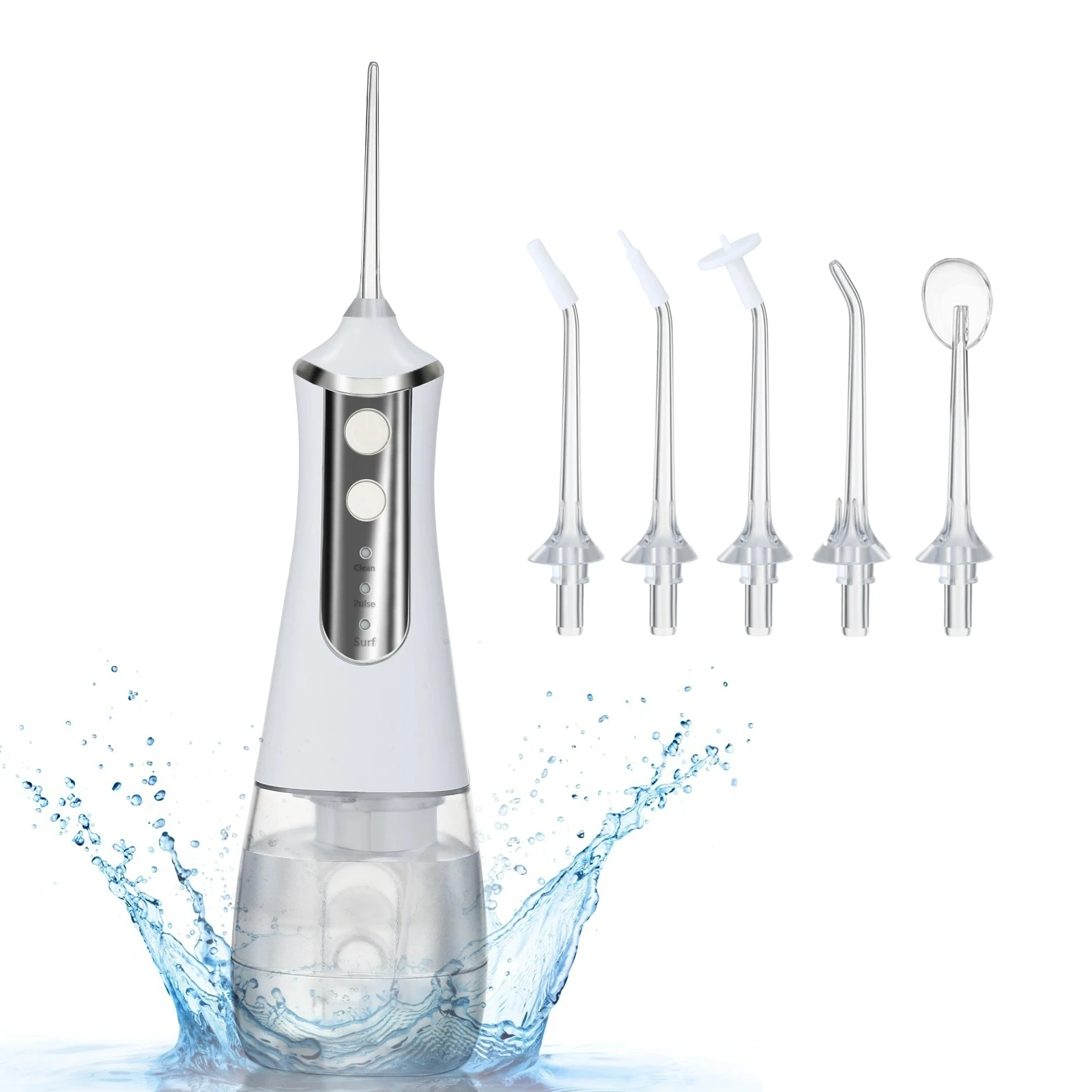 Cordless Oral Irrigator 300ML Portable Water Flosser Thread Tartar Remover USB Charging IPX7 Waterproof 3 Cleaning Mode 5 Nozzle