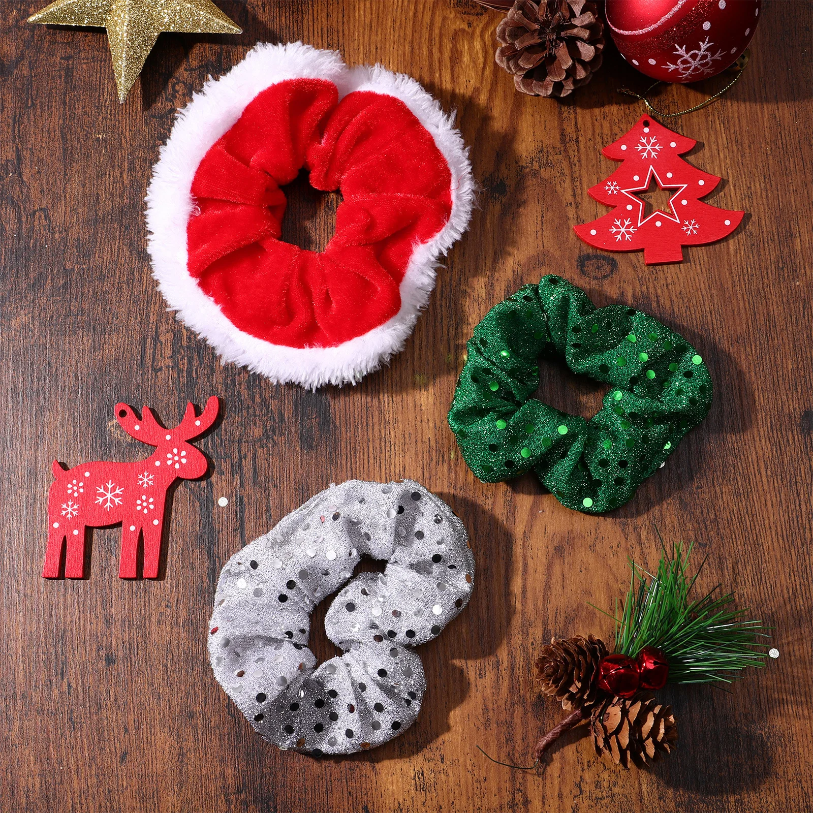 

Набор из 6 резинок для волос с рождественским дизайном, мягкие резинки для волос для женщин, праздничный подарок, для повседневной носки, для создания образа на вечеринке