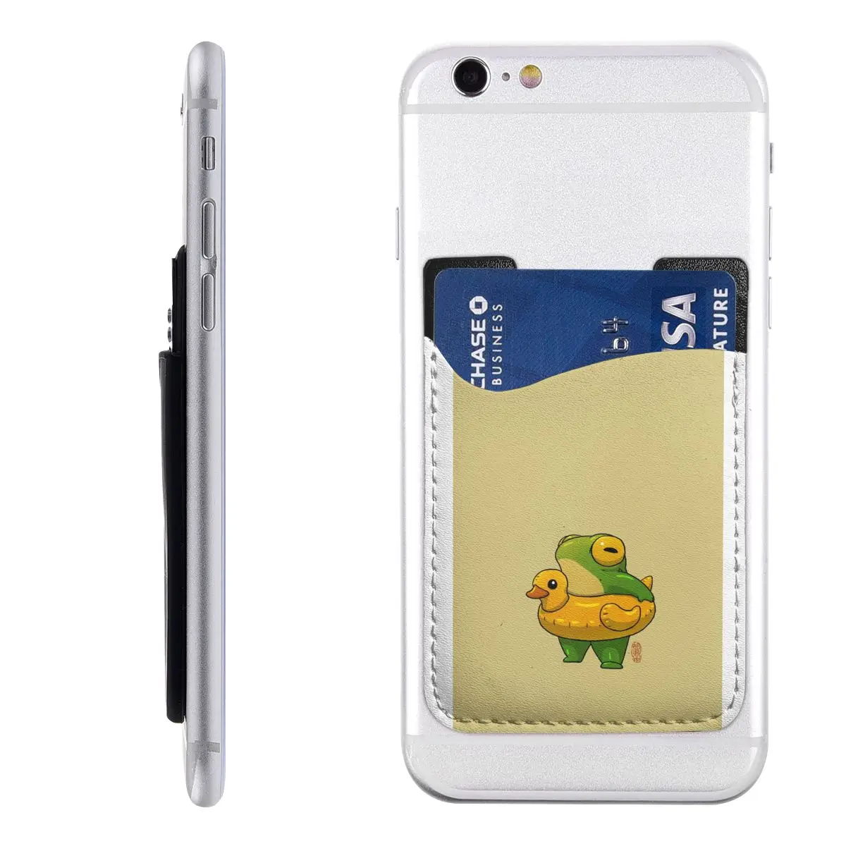 

Cute Summer Time Ducky Frog Swimming Pool Leather Phone Card Holder Wallet - Slim RFID Blocking Case for Cards and Cash