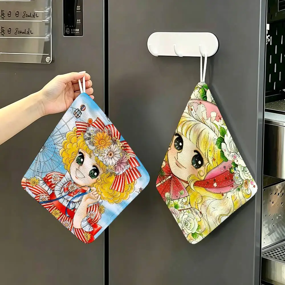 Anime C-candy Candy Hanging Kitchen Towel, Polyester Cotton Fabric, Absorbent Hand Wiping Towel for Home Dormitory