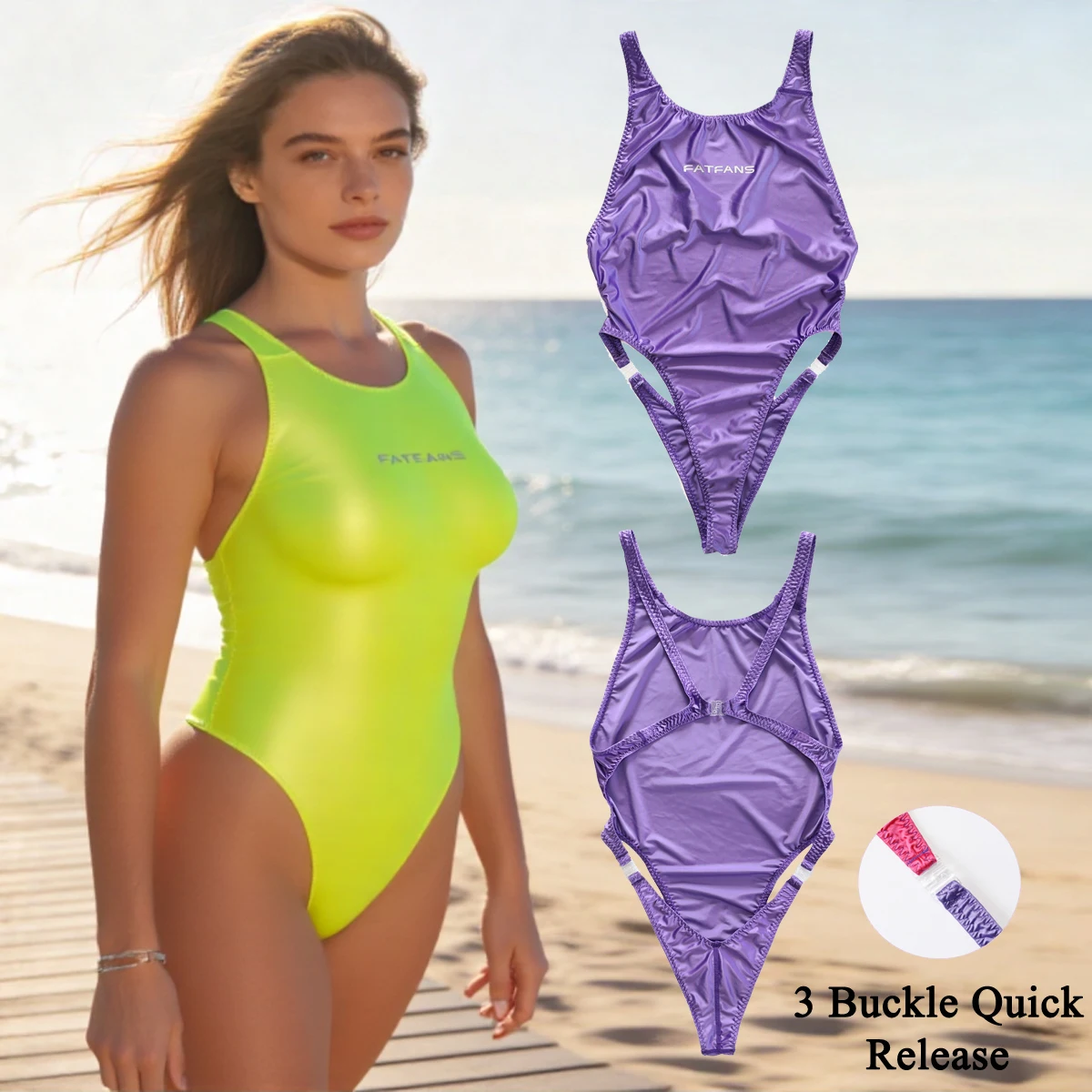 Women Sexy Thin One-piece High Cut Hip Wrap Swimsuit 3 Buckle Quick Release Backless Tight Quickdry Bathing Suit Leotards