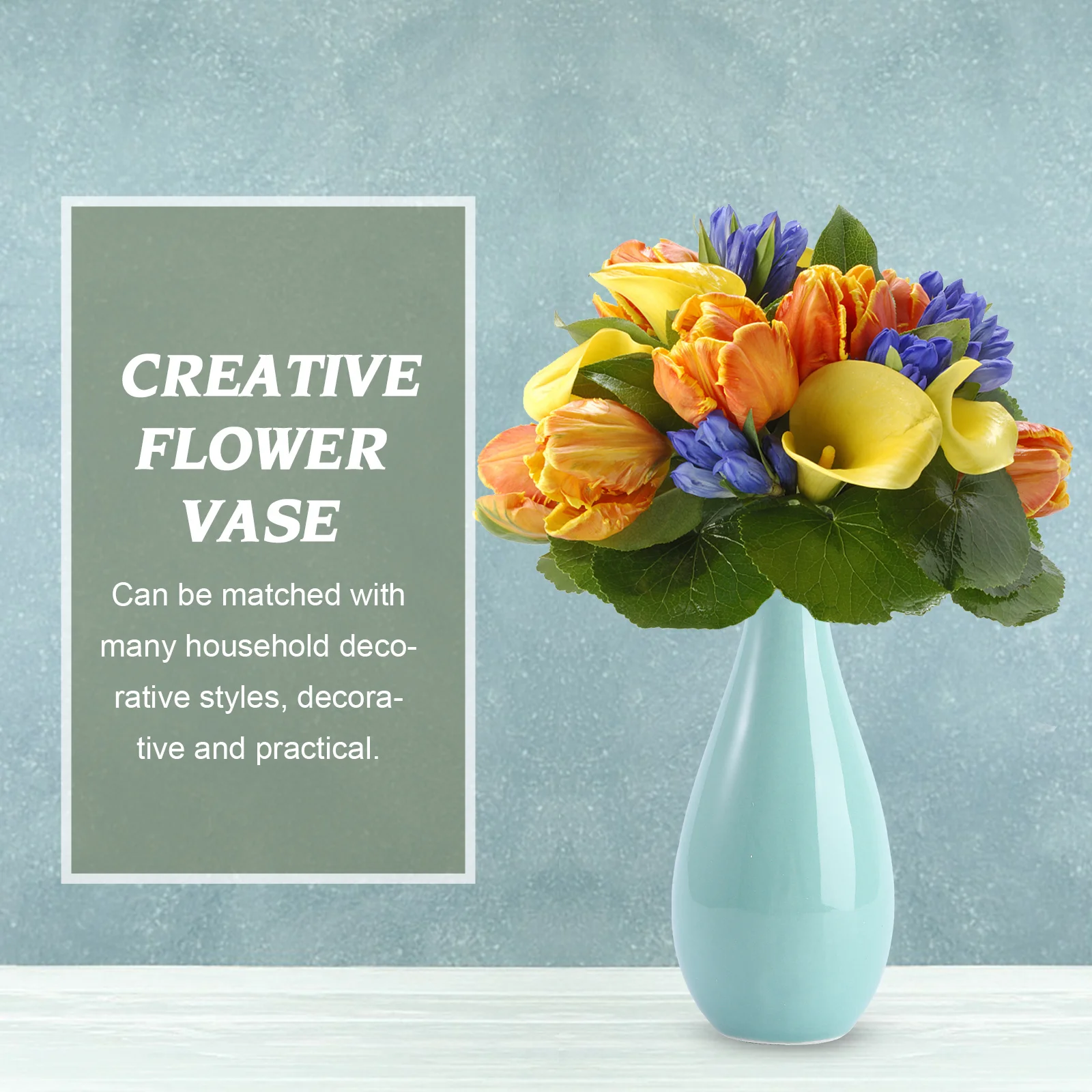 

Ceramic Small Vase Decorative Desktop Flower Vase Blue Minimalist Bottle for Office Table Balcony Decoration Breathable Plant