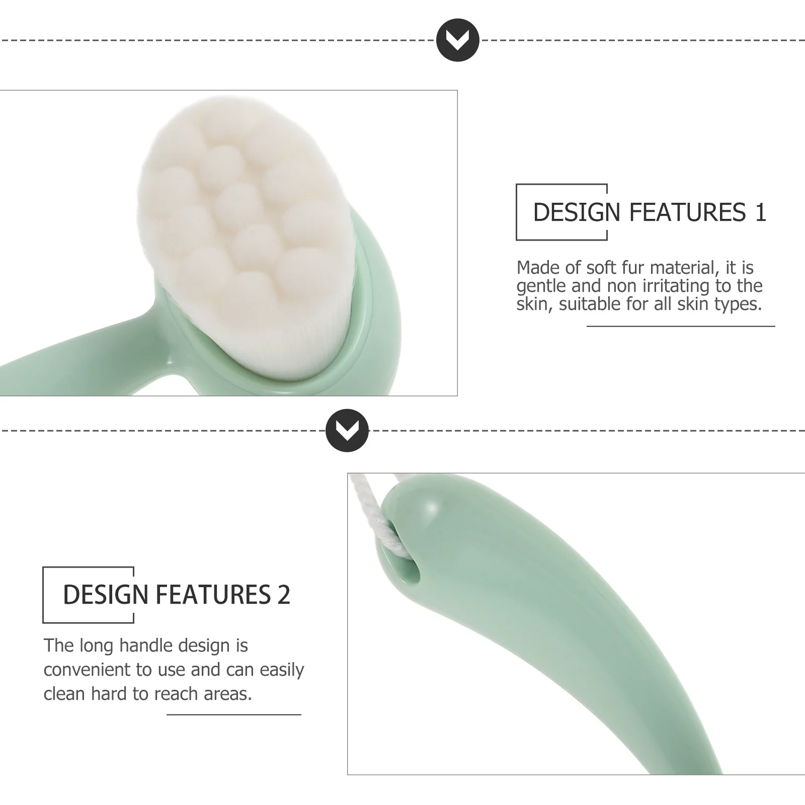 연한 녹색 각질 제거 얼굴 세척 브러시 긴 손잡이 깊은 세정 블랙헤드 제거 얼굴 스크러버 부드러운 얼굴 브러시