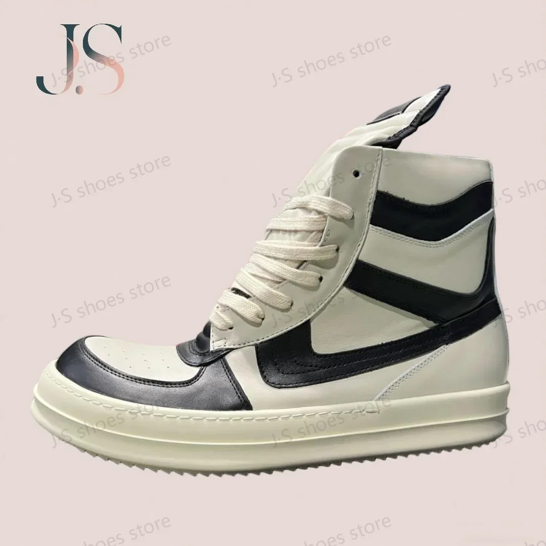 

R-o Black White Leather High Top Shoe Luxury Boot Men Shoes Zipper Women Casual Sneaker Luxury Design Ankle Boots