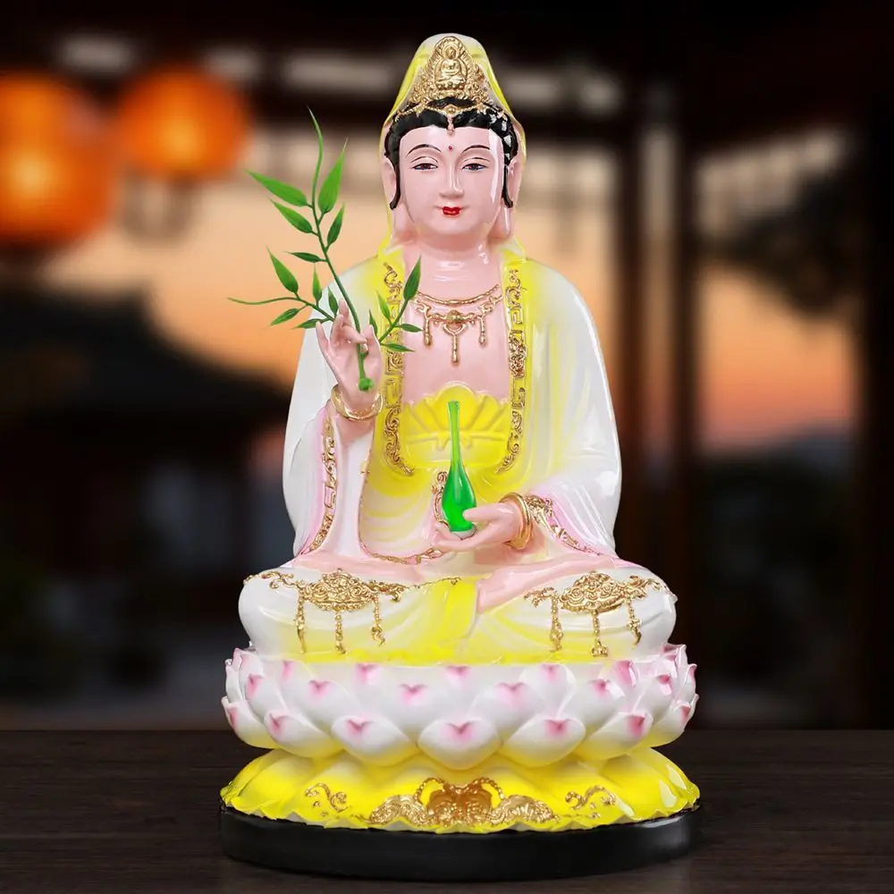 12 inches Guanyin Bodhisattva Compassionate Goddess Statue Resin Figurine Home Decor