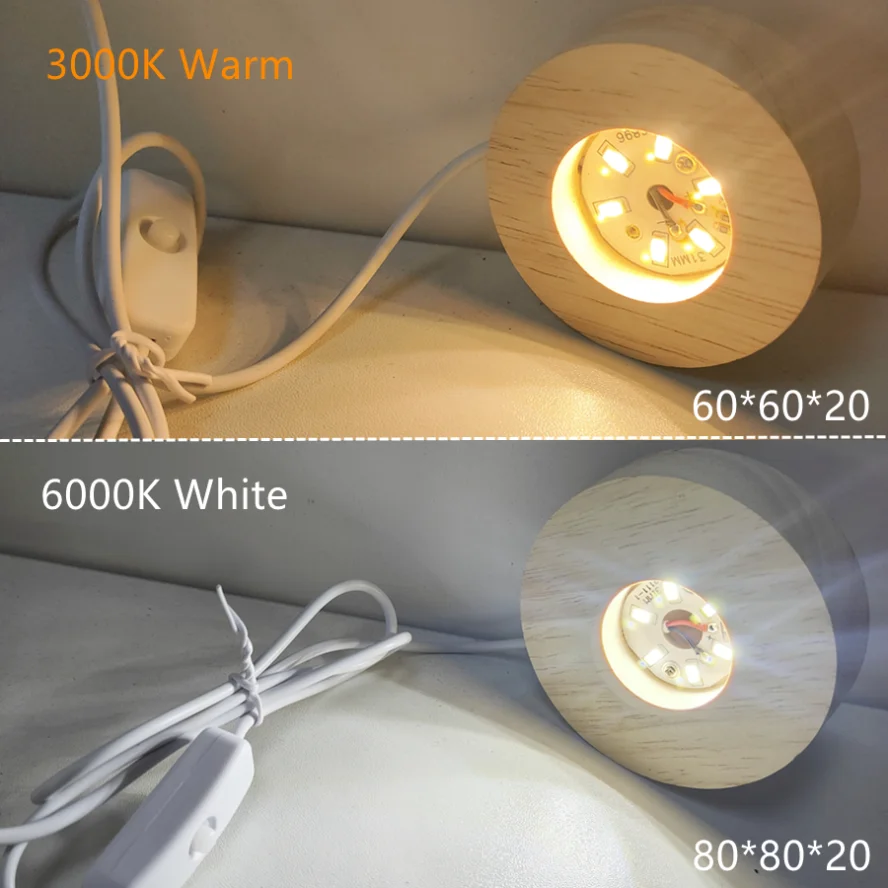 100/80/60mm Switch USB Wood Desktop Decorative Lights Remote Control Light Base Led Night Light Display Light Support Ornament