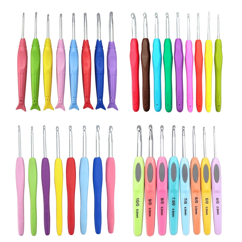 8pcs Colorful Soft Plastic Handle Alumina Crochet Hooks Knitting Needles Set 2.5-6mm Crochet for Weave Sewing Needles Tool