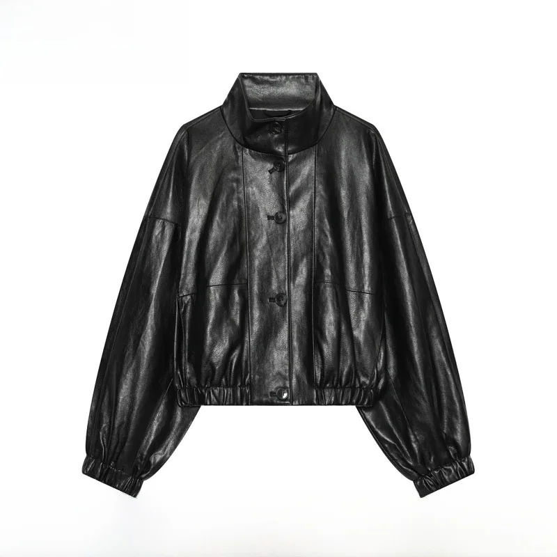 Early Autumn New Fashionable All-Match Collar Coated Jacket Women's Outerwear Polyester Fiber Long Sleeve Short Style Button ...