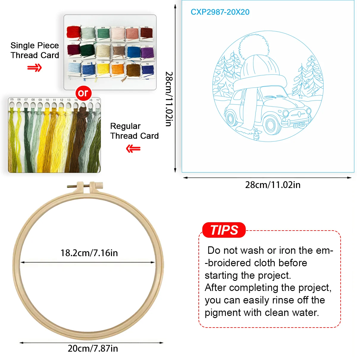 1 Stück 20X20CM/15X15CM 7,87/6,3 Zoll Auto-Stickerei-Starter-Kit DIY-Kit DIY-Stickerei-Set Handarbeiten Malerei Heimdekoration – Detail 5