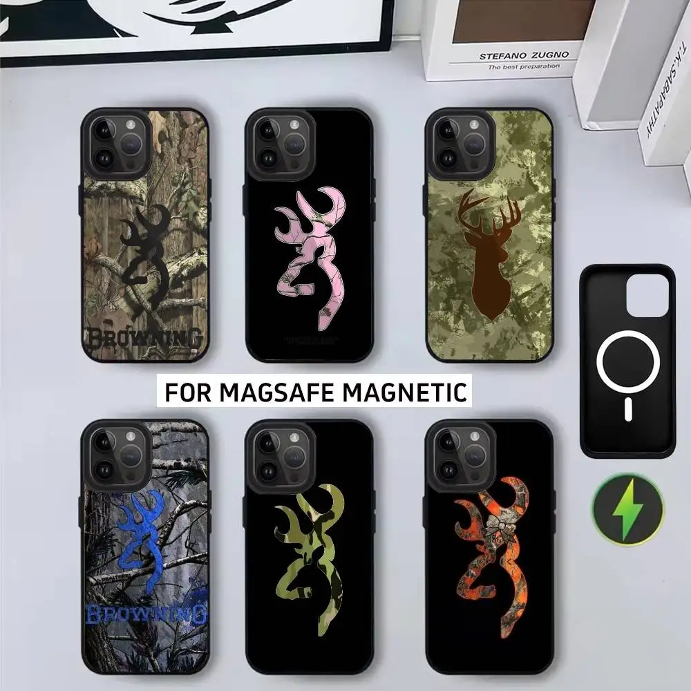 

Cool B-BrowningS H-Huntings Deer Phone Case For iPhone17,16,15,14,13,12,11 Plus,Pro Magnetic For Magsafe Wireless Charging