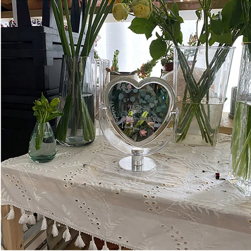 Mirror зеркало Desktop Double-Side Make-up Mirrors Photo Desktop Simple Portable Dorm Make-up Espejo Girl Heart  Web Celebrity