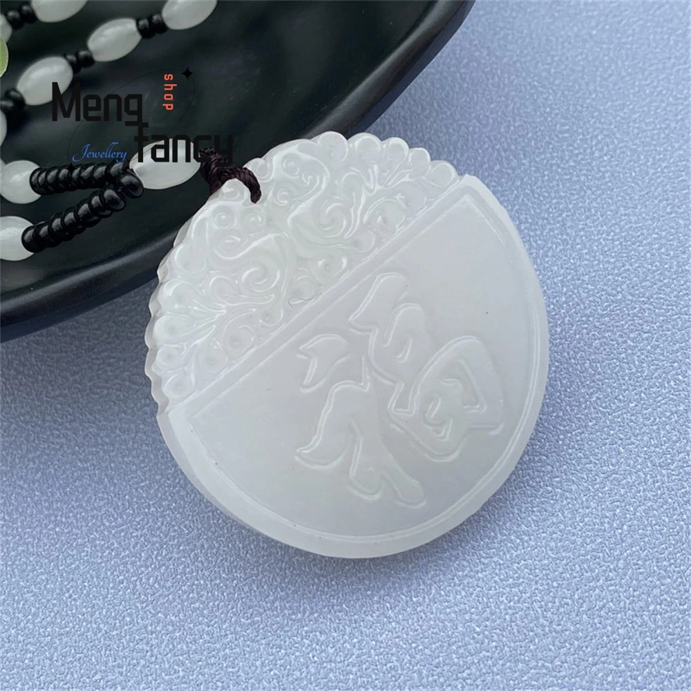 

White Jade Double Dragon "Fu" Character Round Plaque Gift, Large Jade Pendant, Jade Pendant Fashion Jewelry Best Selling Elegant
