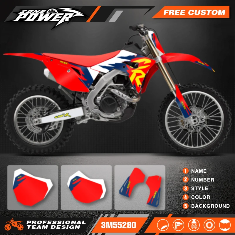 Powerzone Motorcycle Graphic Decal Stickers Kits For Honda CRF250RX 2018-2021 CRF450RX 2017-2020 Number Name Customize 013