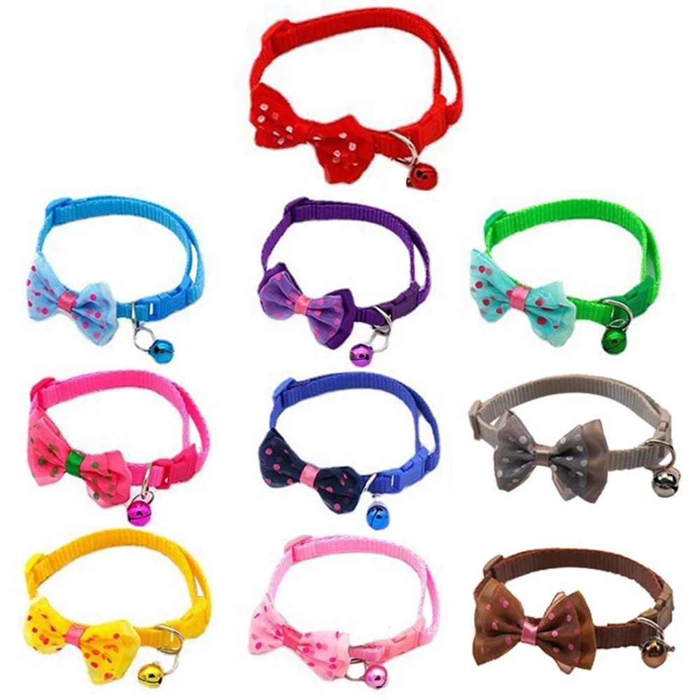 100-200pcs Wholesale Cat Collar Adjustable Bow Pet Collar For Small Dogs Footprint Cats Collar With Bell Design Necklace Chain