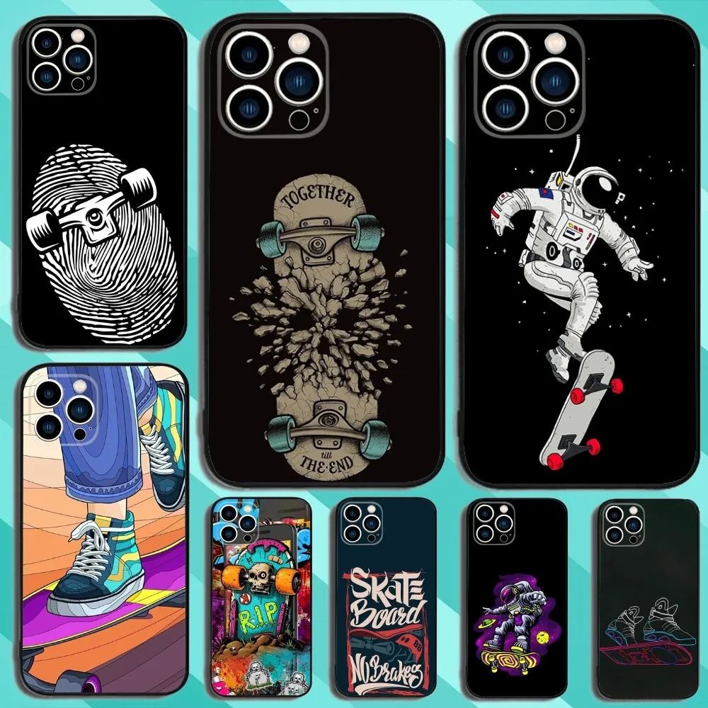 Cool Skate board Sport Phone Case For iPhone 16,15,14,13,12,11,Plus,Pro Max,XS,X,XR,SE,Mini,8,7 Soft Silicone Black Cover