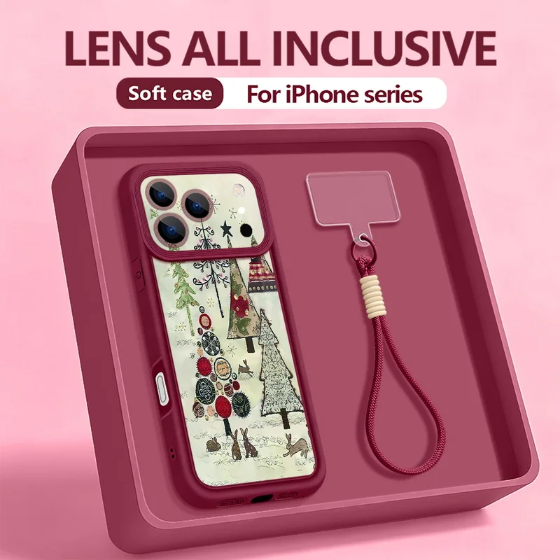 الشتاء شجرة عيد الميلاد طباعة الحبل قضية الهاتف آيفون 17 برو 16 14 15 برو ماكس 12 13 برو ماكس الهواء 16e 11 بولي TPU شريط للرسغ غطاء #2