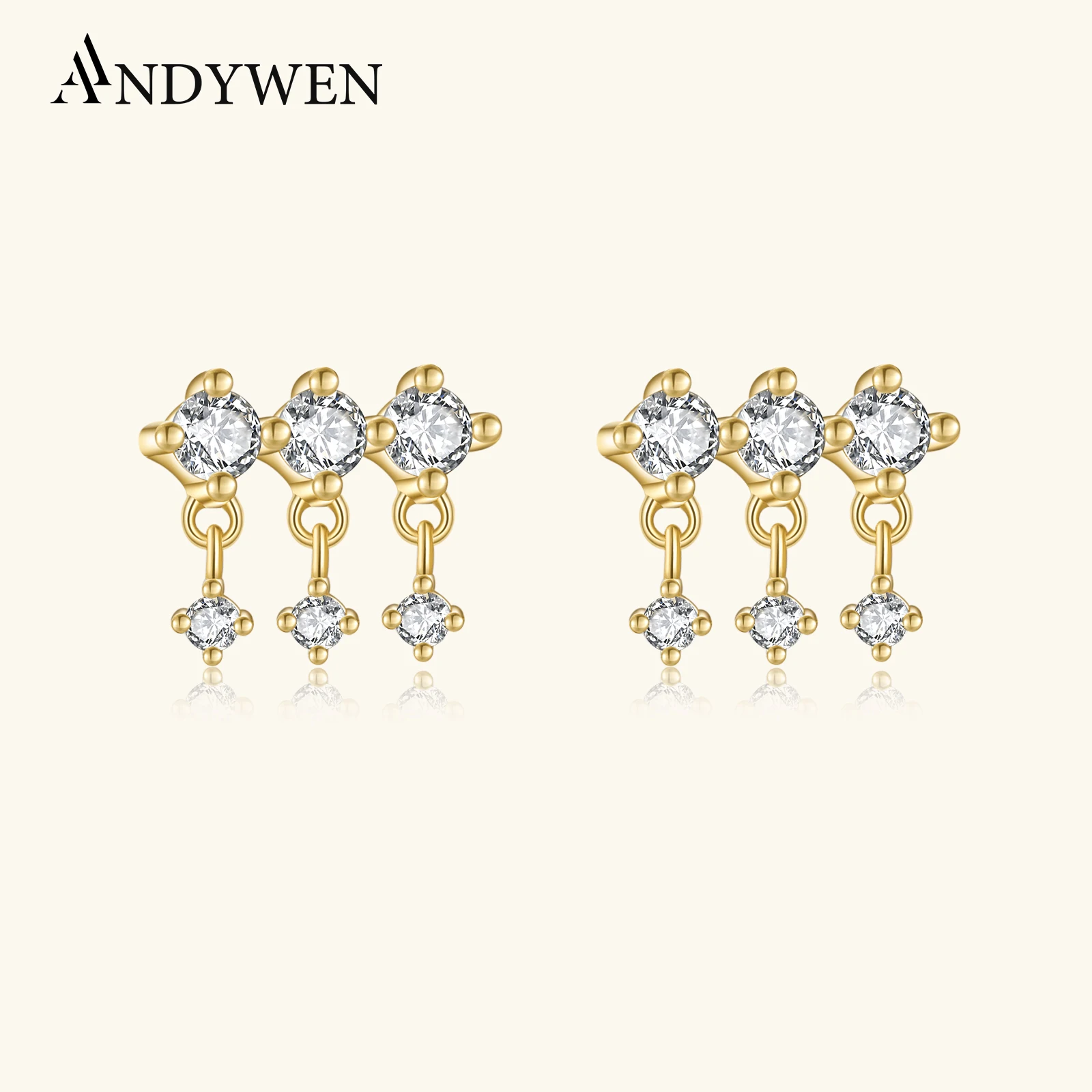 

ANDYWEN 925 пробы серебряные золотые соль три роскошные изысканные фианиты Висячие серьги женские ювелирные изделия в подарок