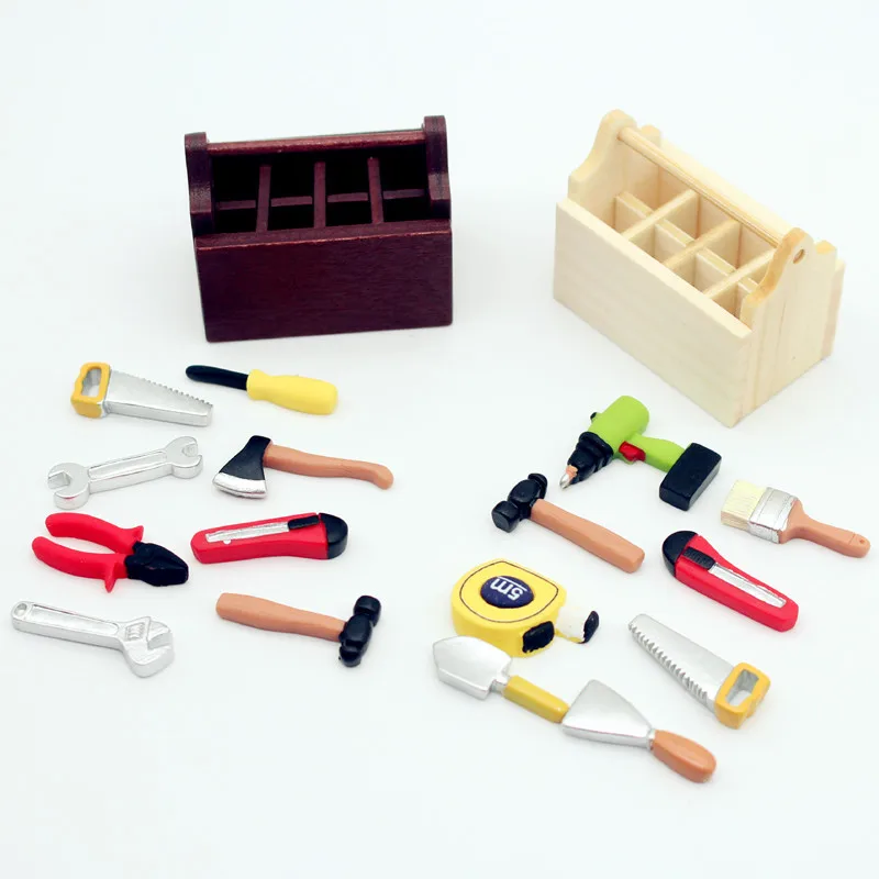 

1: 12 Miniature Wooden Multifunctional Toolbox Doll House Mini Tool Set Ornament Miniature Photography Decoration Props