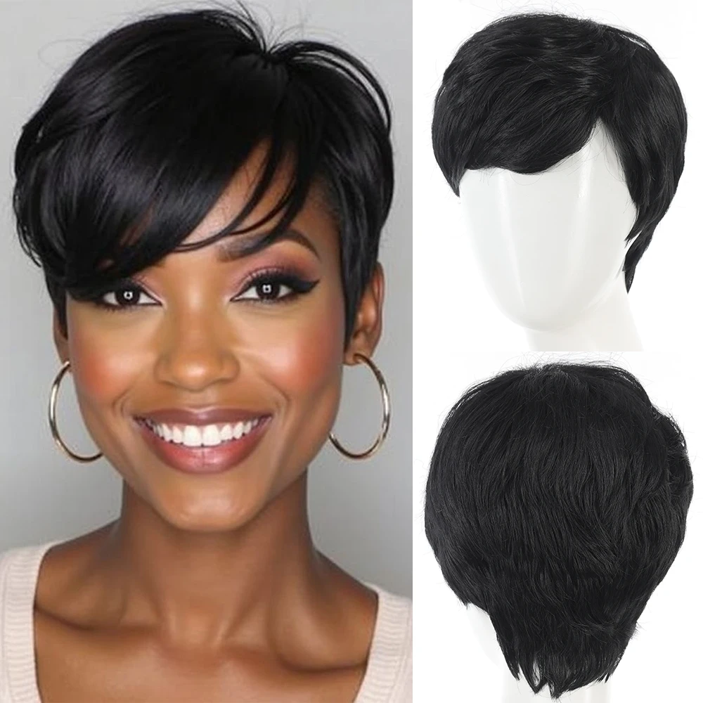 Fashionable Women's Black Short Wavy Elf Short Synthetic Wig Heat-Resistant Fiber, Role-Playing, Carnival, St. Patrick's Day