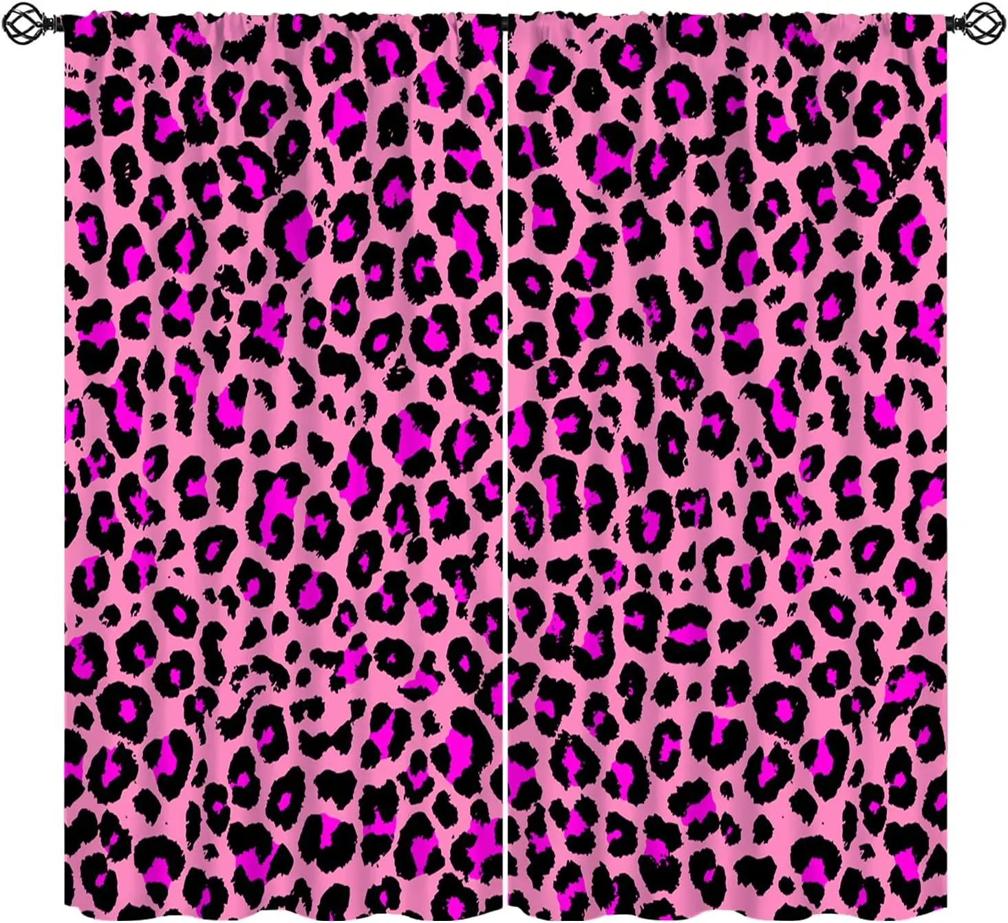 Leopard Curtains,Pink Leopard Pattern Design Wild Animal Skin Spots Print Window Treatments, Retro Rod Pocket Thermal Insulation
