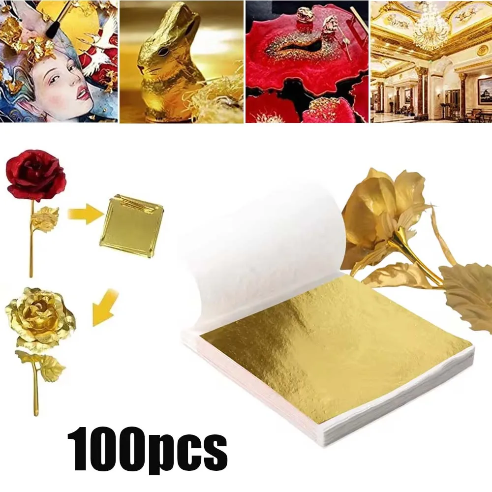

9cm Imitation Gold Silver Copper Foil Paper Sheets Shiny Gilding Craft Leaf for DIY Nail Art Cake Dessert Epoxy Resin Decoration