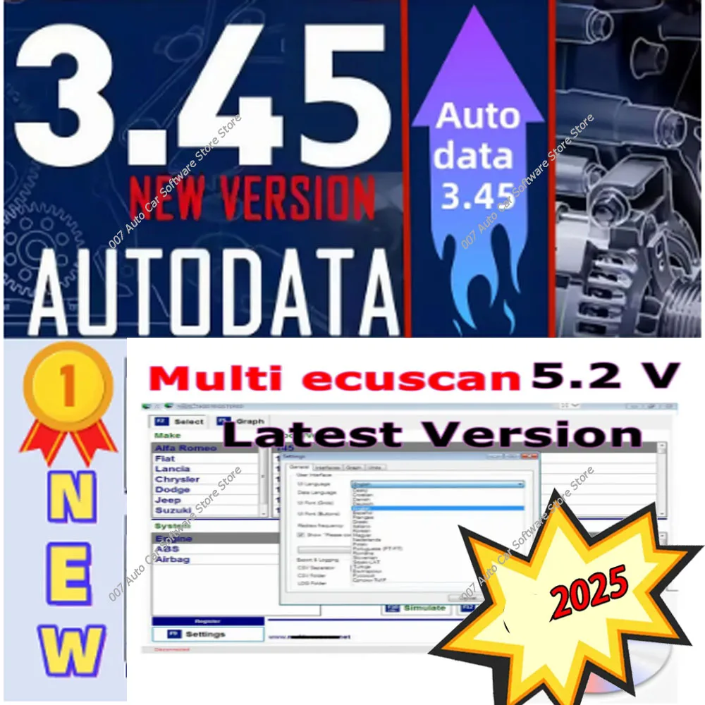 Multiecuscan V5.2 Auto Repair Software, Update for Fiat Chrysler Dodge Jeep Suzuki with Autodata 3.45 Hot Software, 2019
