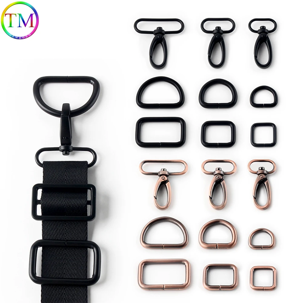 2/5/10Sets 20-38mm Metal Buckle D Ring Carabiner Hook Clasp Bag Strap Adjust Slider Webbing Buckles DIY Hardware Accessories